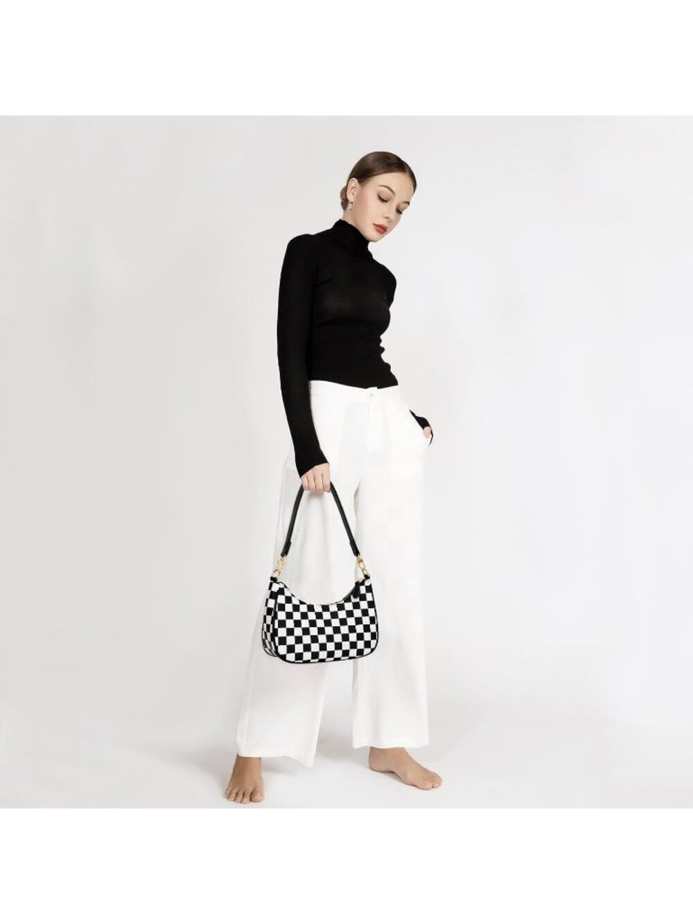 Women's Black&white Cute HandBags Retro Hobo Shoulder Clutch Underarm Purse - Picture 3 of 6